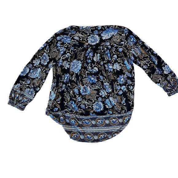Lucky Brand High Low Hem Botanical Boho Floral V Neck Blouse | M - Picture 3 of 4